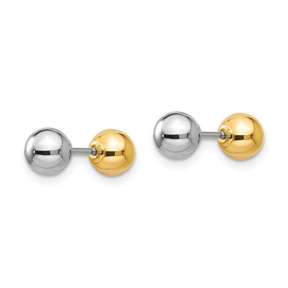 Kids Reversible 5mm Ball Screw Back Earrings in 14k Two-tone Gold - Picture 2 of 6